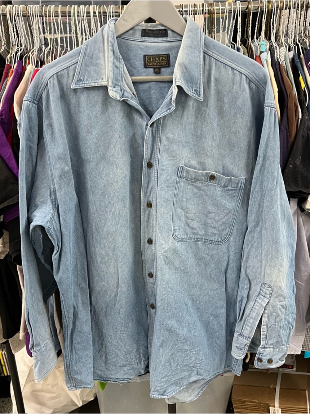 Vintage 90’s Ralph Lauren Chaps Denim Men’s Long Sleeve Shirt Size XL 16.5 32/33